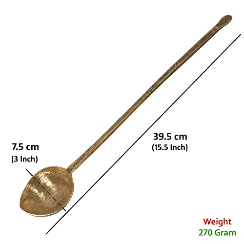HOKOYA Handmade Traditional Brass Ladle | Handmade Brass Cooking Set for Kitchen (Curry Ladle) - Image 2