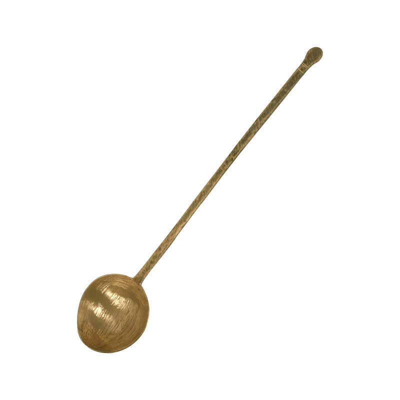 HOKOYA Handmade Traditional Brass Ladle | Handmade Brass Cooking Set for Kitchen (Curry Ladle) - Image 5