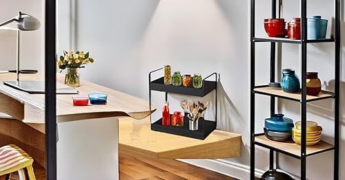 Niyara Iron Metal Heavy Duty Stand 2Tier multistorageMultipurpose Standing Rack Bathroom Countertop Storage Shelf Cosmetic Organizer Holder Kitchen Spice Rack Black - Image 2