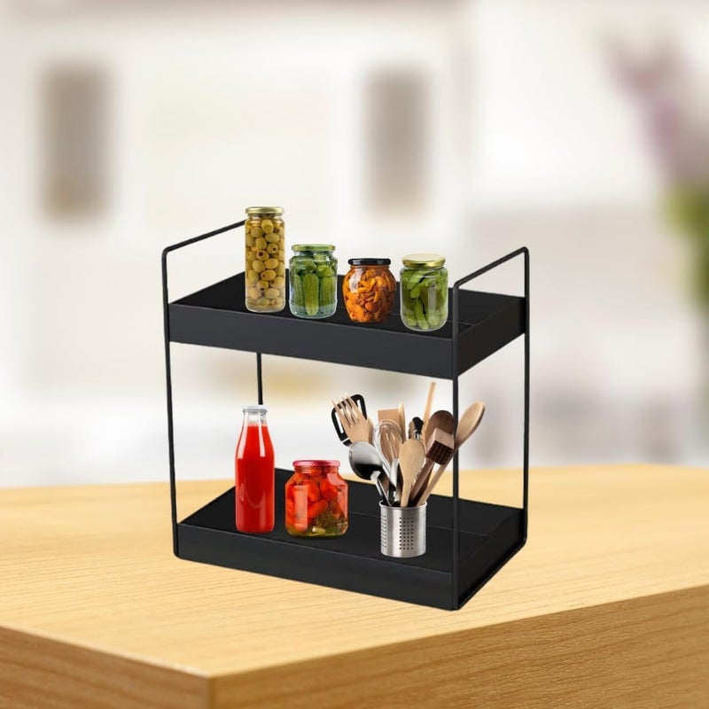 Niyara Iron Metal Heavy Duty Stand 2Tier multistorageMultipurpose Standing Rack Bathroom Countertop Storage Shelf Cosmetic Organizer Holder Kitchen Spice Rack Black - Image 4