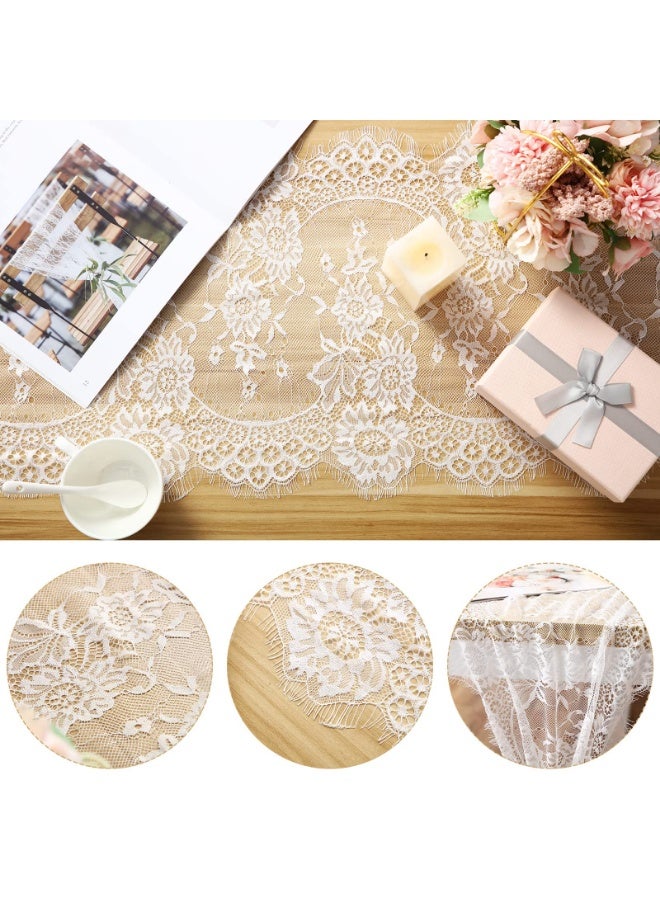 Arabest 12 Pack Lace Table Runner 14 x 120 Inch White Rustic Lace Fabric Table Runners with Rose Embroidered Floral for Wedding Bridal Vintage Boho Table Runners Thanksgiving Christmas Party Decoration - Image 2