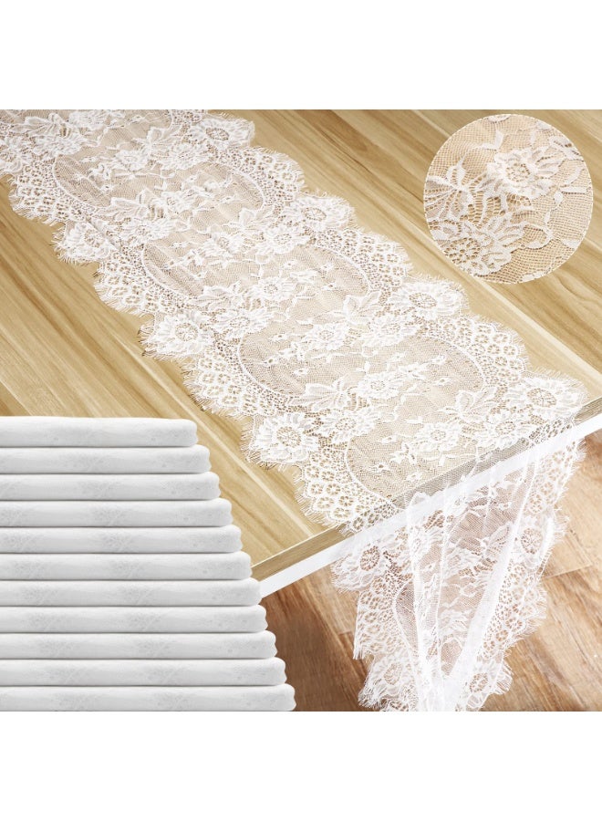 Arabest 12 Pack Lace Table Runner 14 x 120 Inch White Rustic Lace Fabric Table Runners with Rose Embroidered Floral for Wedding Bridal Vintage Boho Table Runners Thanksgiving Christmas Party Decoration - Image 1
