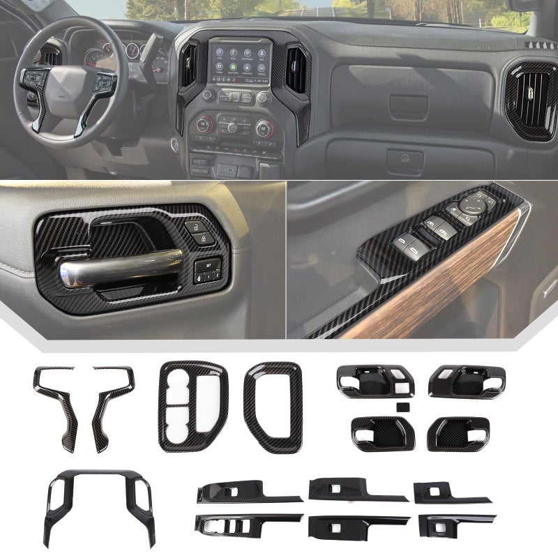 JeCar 16pcs Carbon Fiber Interior Trim Kit for 2019-2021 Chevrolet Silverado Interior Accessories - Image 2