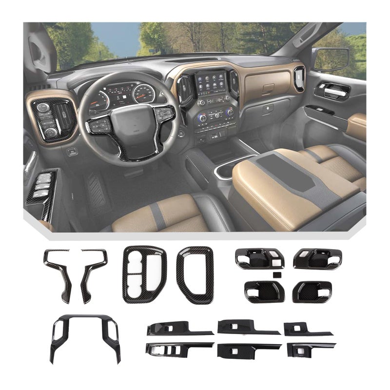 JeCar 16pcs Carbon Fiber Interior Trim Kit for 2019-2021 Chevrolet Silverado Interior Accessories - Image 1
