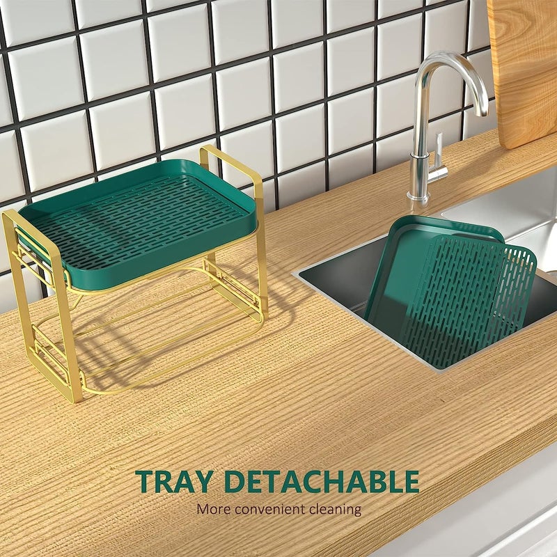 Kitwe Double Drain Shelf Organiser Sink Utensils Vegetable Drying Shelf with Drain Tray Double Decker Shelf Organizer Multipurpose Space Saver Rack - Image 3