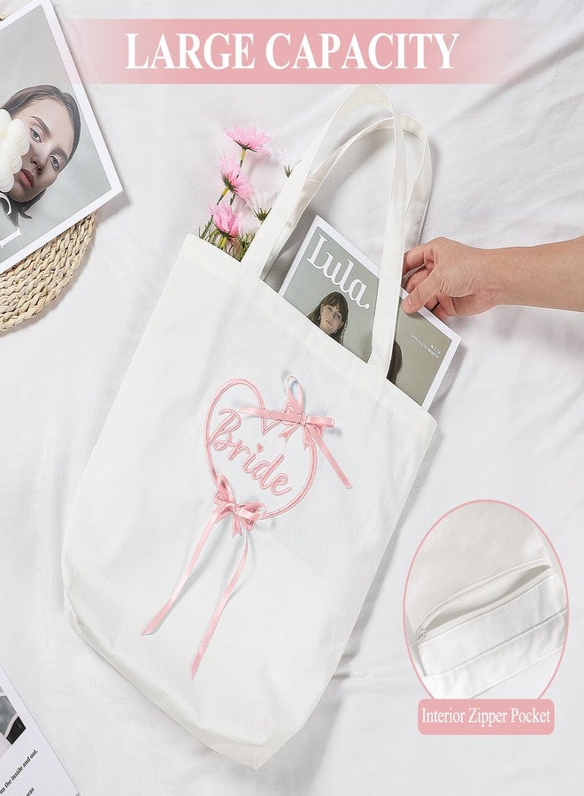 Etercycle Bride Tote Bag For Women, Pink Heart Bride Embroidery Wedding Gifts, Cute Bridal Purse Shoulder Bag For Bachelorette Party Wedding Bridesmaid Engagement Honeymoon Bridal Shower Gifts - Image 4