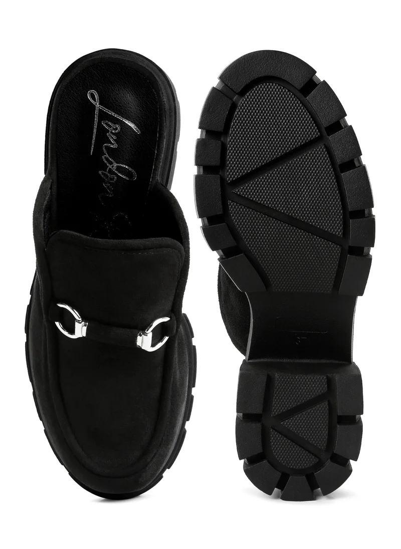 London Rag Black Velvet Slip On Loafers
