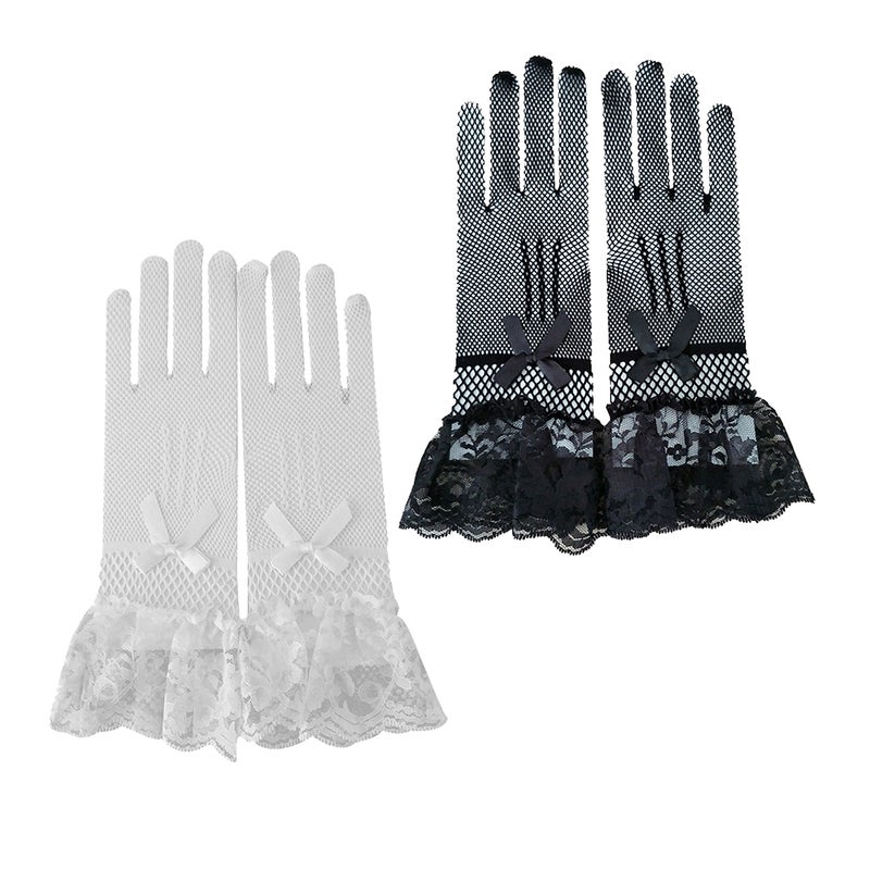 2 Pairs Wedding Gloves Elastic Lace Knitted Gloves Bridal Dress Gloves Wedding Supplies White and Black - Image 5