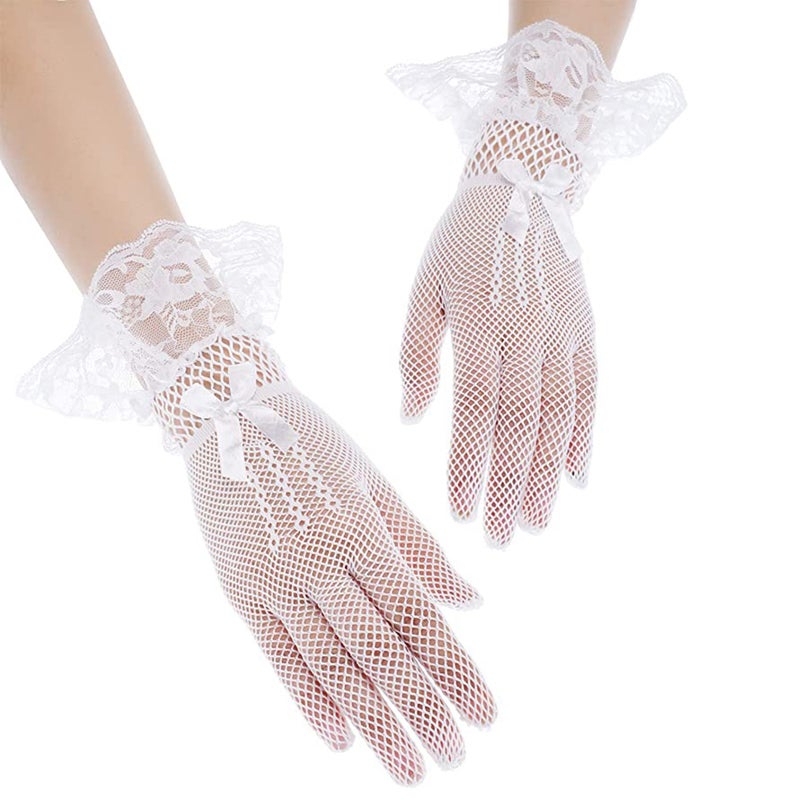 2 Pairs Wedding Gloves Elastic Lace Knitted Gloves Bridal Dress Gloves Wedding Supplies White and Black - Image 2