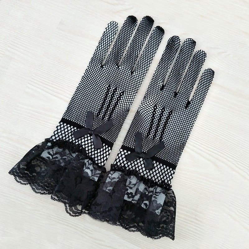 2 Pairs Wedding Gloves Elastic Lace Knitted Gloves Bridal Dress Gloves Wedding Supplies White and Black - Image 1