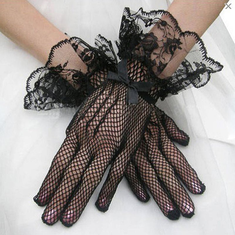 2 Pairs Wedding Gloves Elastic Lace Knitted Gloves Bridal Dress Gloves Wedding Supplies White and Black - Image 4
