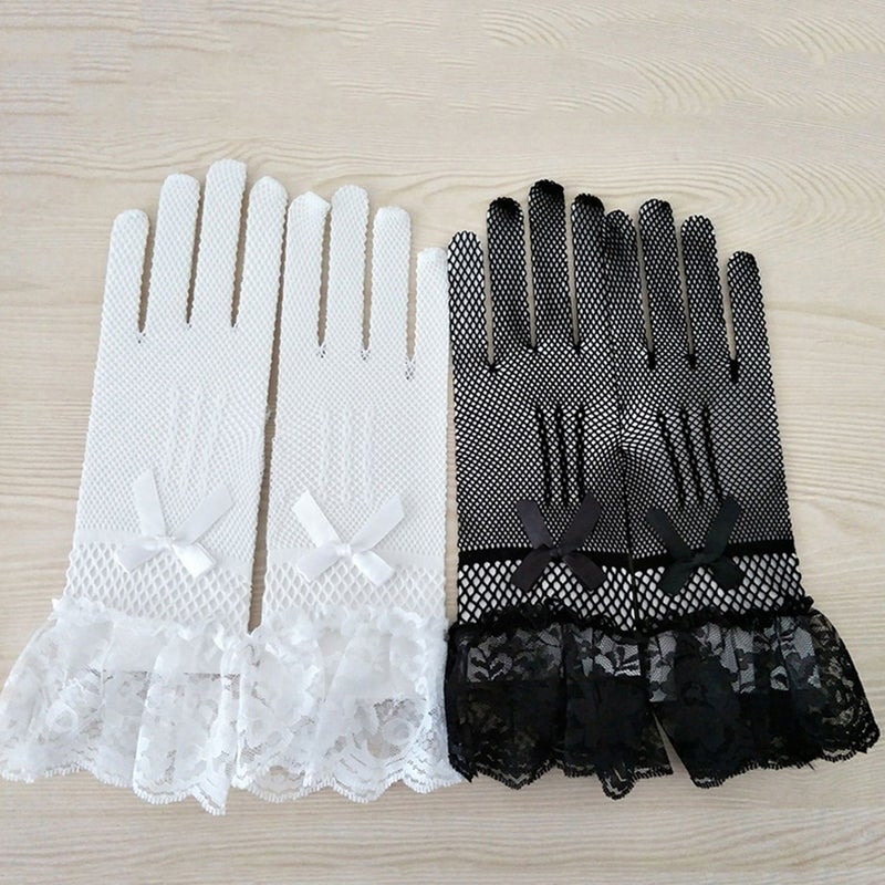2 Pairs Wedding Gloves Elastic Lace Knitted Gloves Bridal Dress Gloves Wedding Supplies White and Black - Image 3