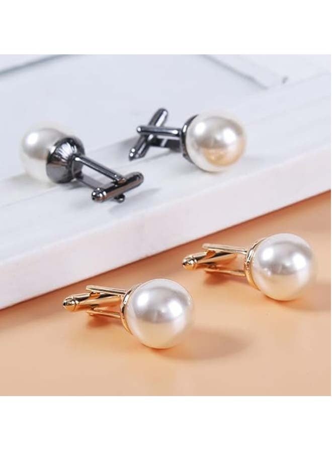 Gold Black Silver Cufflinks for Men Unique Pearl Round Turtle Flower Cuff Links Set Classic Wedding Business Shirt CuffLinks Set with Box - Image 3