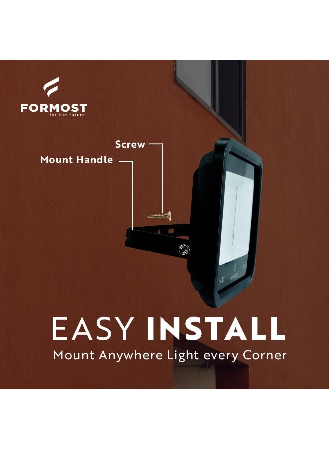 Formost 50W LED Flood Light Outdoor IP66 Weatherproof | High Brightness Exterior Security Light | Die-Cast Aluminium Body | 5 Year Replacement Warranty | Made in India | Pack of 1 - Image 3