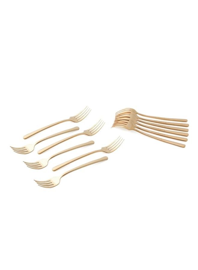 Life Smile 12pcs Cutlery Set, 18/10 Stainless Steel, Flatware Set, 12pcs Dinner Fork, Shine Champagne Gold, for Home Kitchen, Mirror Polished - Dishwasher Safe - Image 1