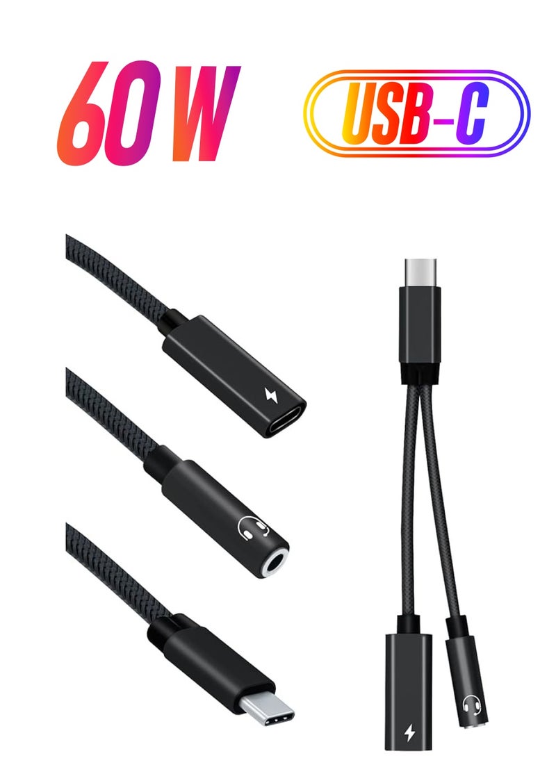 Mcbazel 2 in 1 USB-C to 3.5mm Audio Charger Adapter,Type C to Headphone Jack Fast Charging Converter Adapter for Mobile Phone/Macbook/iPad Pro -Black - Image 1