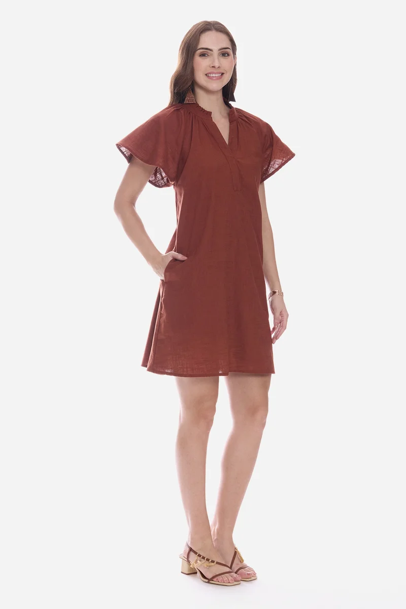 Virgio  Solid Cotton Butterfly Sleeve Mini for Women for Women | Best Price UAE
