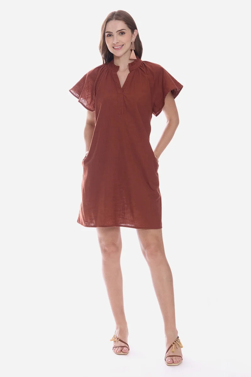 فيرجيو Solid Cotton Butterfly Sleeve Mini for Women