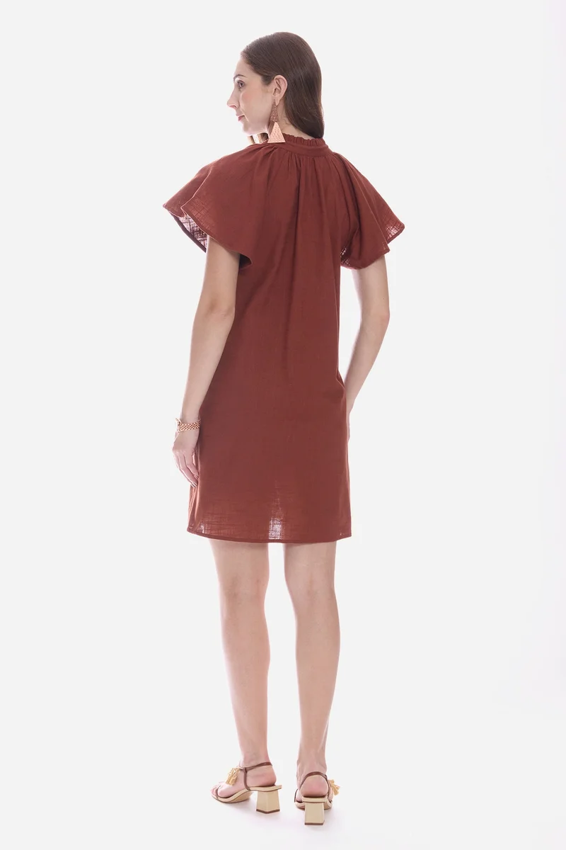 Virgio  Solid Cotton Butterfly Sleeve Mini for Women for Women | Best Price UAE