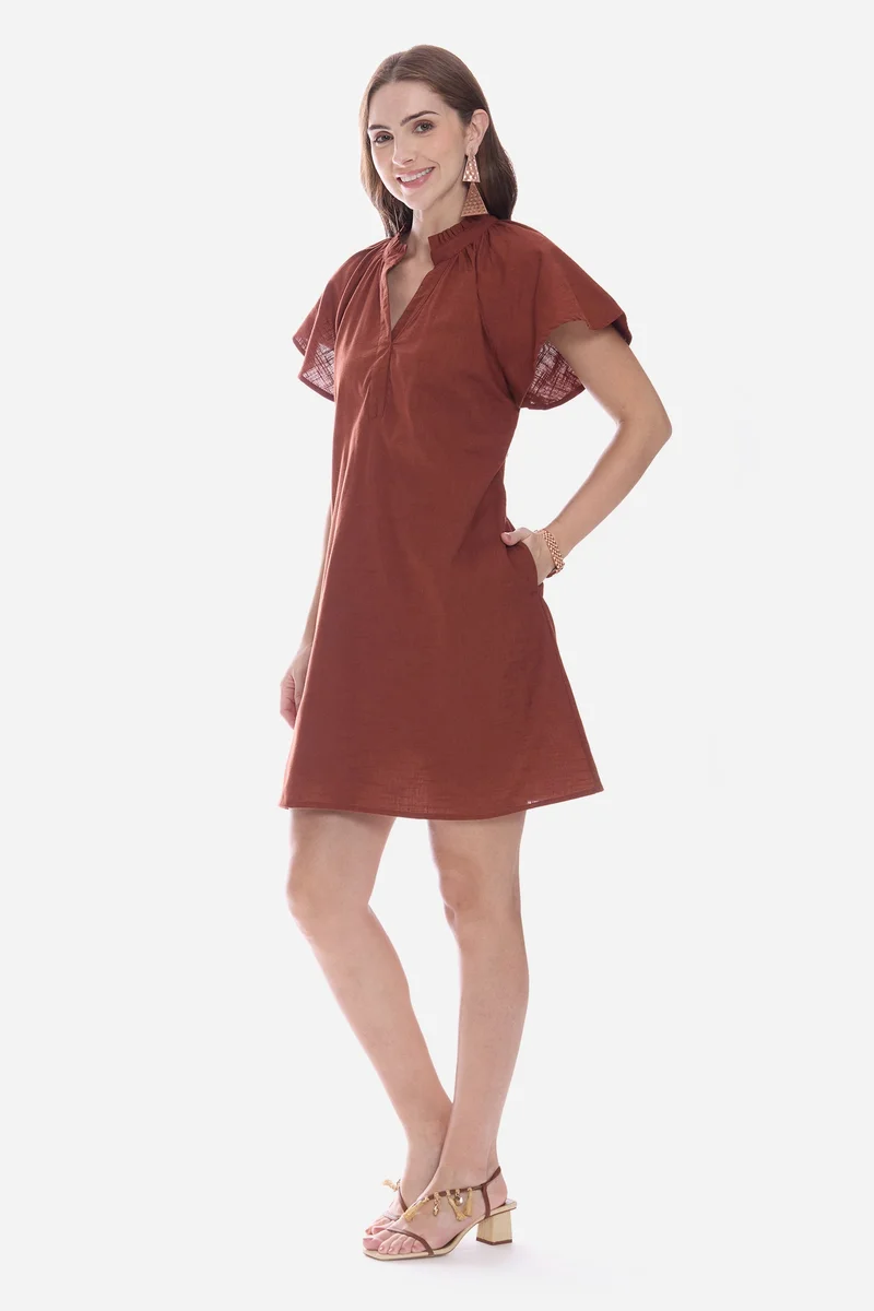 Virgio  Solid Cotton Butterfly Sleeve Mini for Women for Women | Best Price UAE