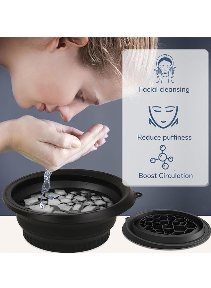 Ice Face Bowl with Built-In Icetray,Quick Cooling Foldable and Hanging Design for Easy Storage and Carrying, Dipping Face Ice Bath at Home and Travel(Black) - Image 3