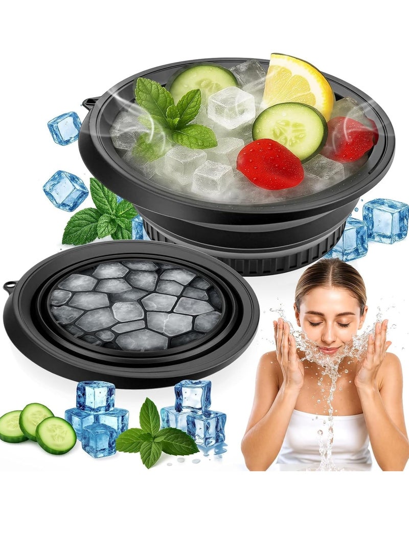 Ice Face Bowl with Built-In Icetray,Quick Cooling Foldable and Hanging Design for Easy Storage and Carrying, Dipping Face Ice Bath at Home and Travel(Black) - Image 1