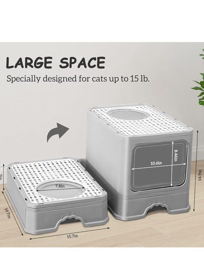 general Collapsible litter box with lid, oversized, with shovel covered shovel, splash proof litter box, kitten litter box, easy to pick up and low tracking ability - Image 5