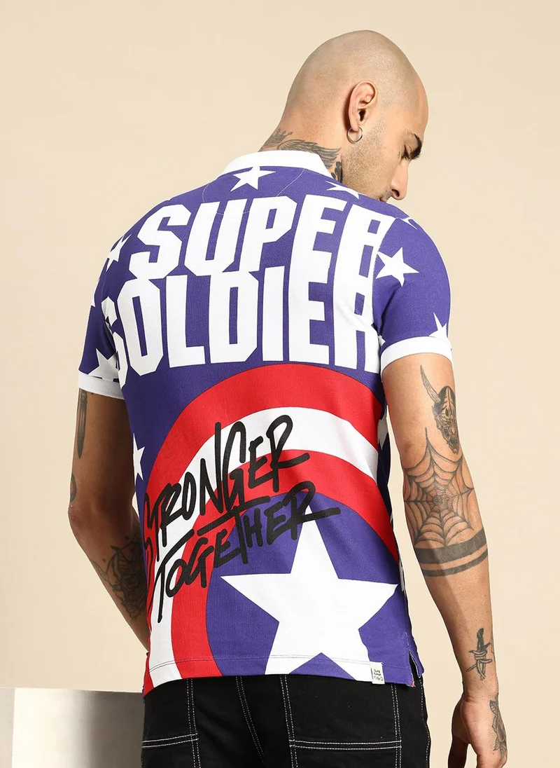 بيينغ هيومان Pure Cotton Captain America Printed Polo Collar T-shirt