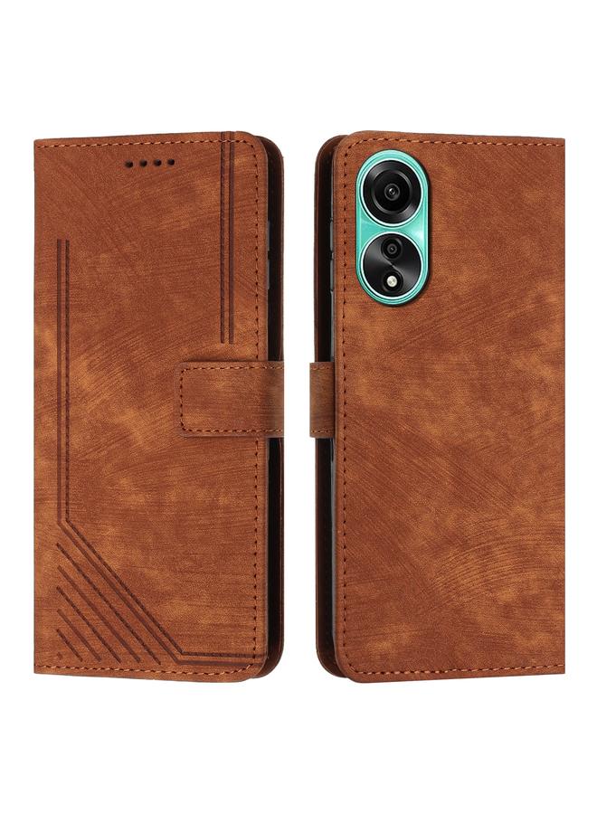 S-TOP Case For OPPO A78 4G Skin Feel Stripe Pattern Leather Phone Case with Lanyard - Image 2