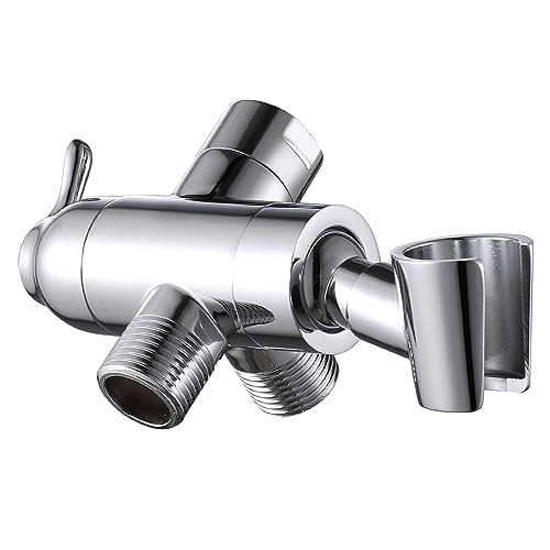 YDmeet Shower Arm Diverter with Handshower Mount, G1/2 Brass Shower Diverter Valve Bathroom Universal Shower System Replacement for Handheld Shower and Fixed Shower Head(Polished Chrome) - Image 1