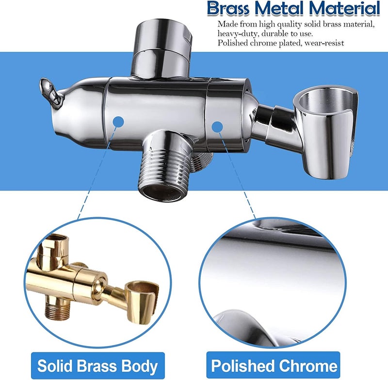 YDmeet Shower Arm Diverter with Handshower Mount, G1/2 Brass Shower Diverter Valve Bathroom Universal Shower System Replacement for Handheld Shower and Fixed Shower Head(Polished Chrome) - Image 3