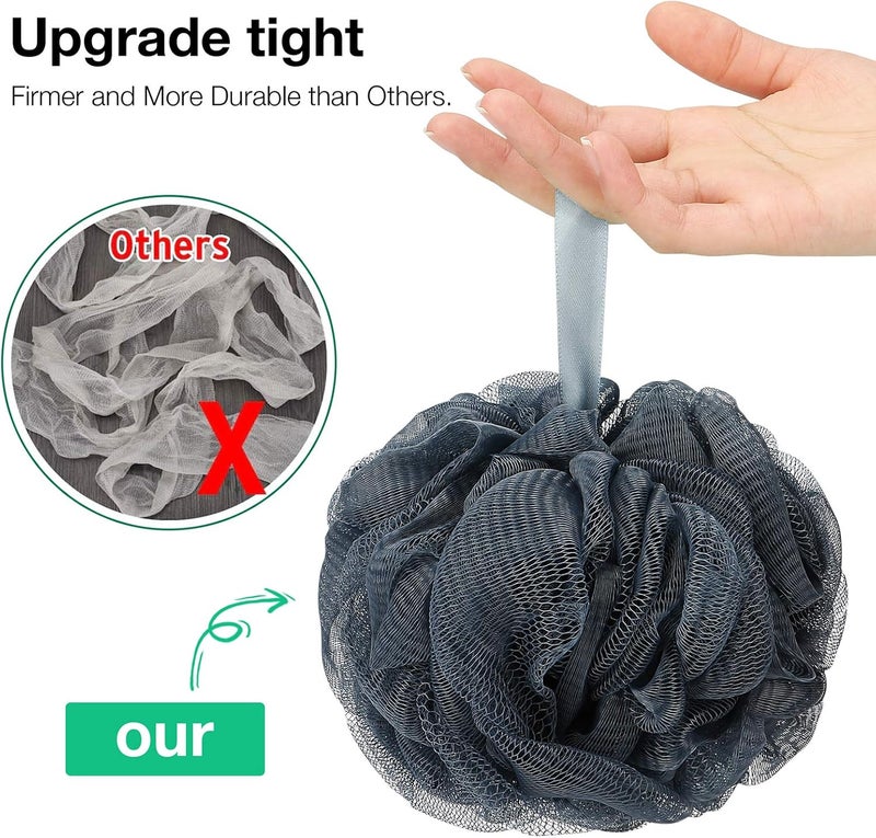 DadyMart Bath Shower Loofah Sponge 60g Bath Mesh Pouf Shower Ball Body Scrubber Exfoliating Bath Sponge for Women and Men, Set of 4, Drak Grey-Pink-Grey-White - Image 2