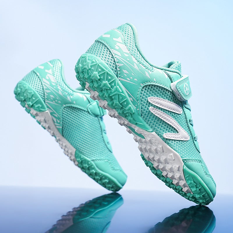 Professional Kids' Football Shoes with Breathable Mesh, New Velcro Design, TF Studs for Boys and Girls - Image 1