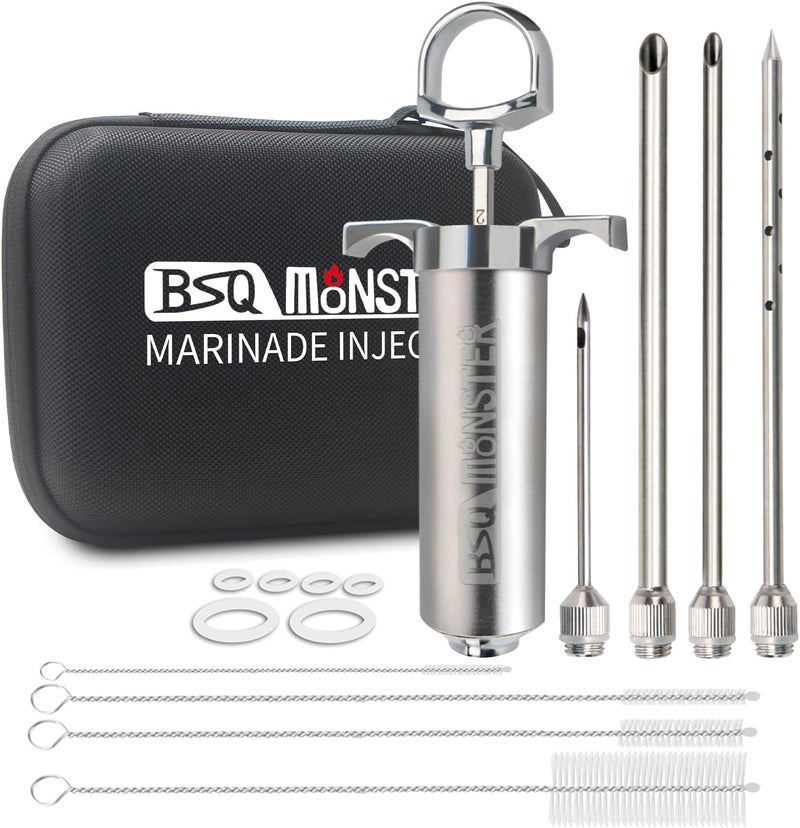 OFG BSQ MONSTER Meat Injector Syringe Kit with 4 Professional Marinade Injector Needles and Travel Case for BBQ Grill Smoker, Turkey, Brisket; 2-oz Capacity; Paper User Manual and E-Book (PDF) - Image 1