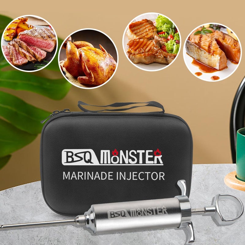 OFG BSQ MONSTER Meat Injector Syringe Kit with 4 Professional Marinade Injector Needles and Travel Case for BBQ Grill Smoker, Turkey, Brisket; 2-oz Capacity; Paper User Manual and E-Book (PDF) - Image 4