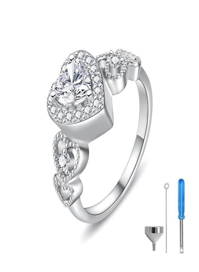 MANBU Sterling Silver Urn Ring for Ashes: Women Cubic Zirconia Heart Ash Ring Memorial Cremation Jewelry Bereavement Keepsakes Gift for Loss Of A Loved One (Size 9) - Image 1