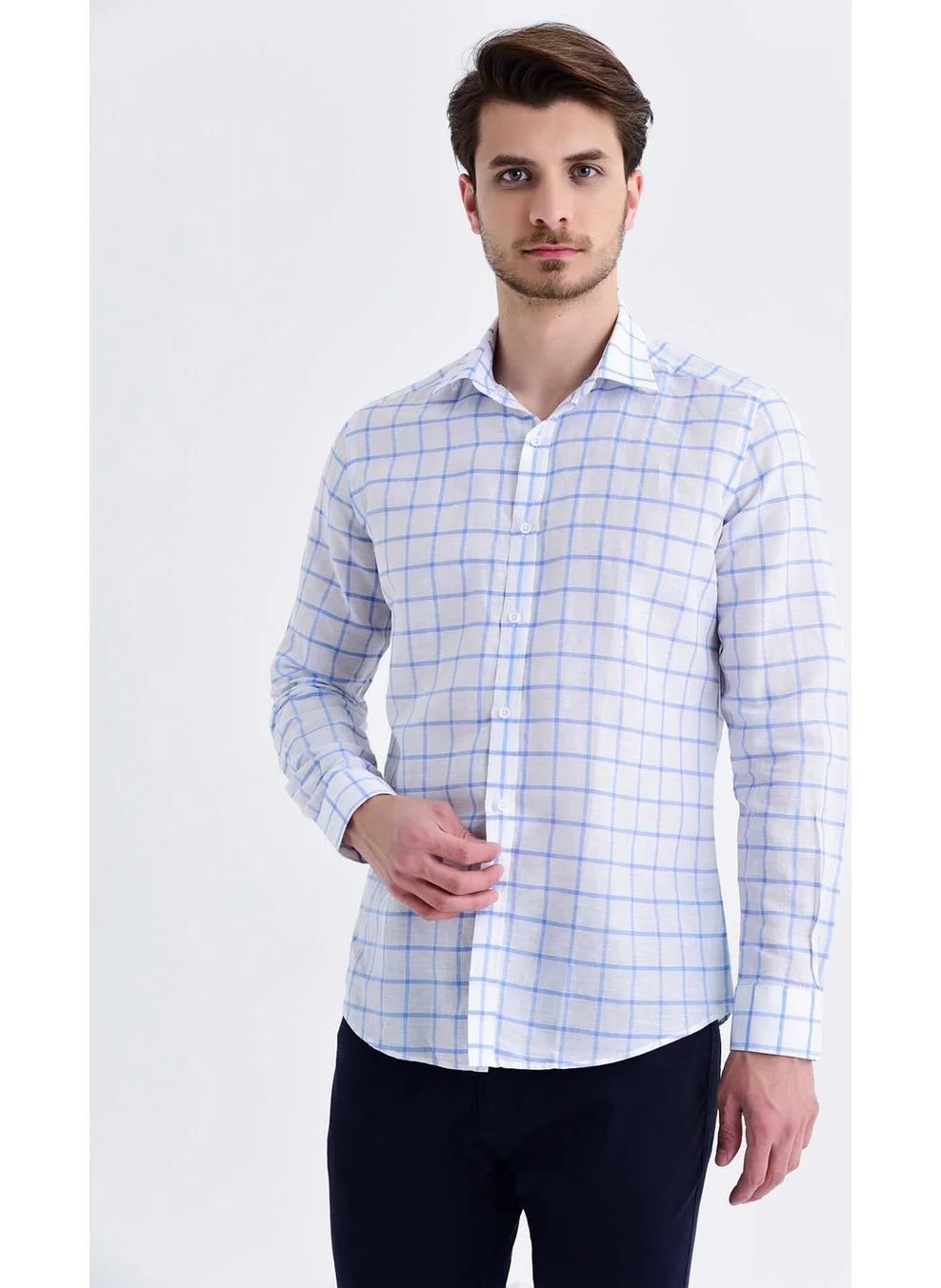 Hatemoğlu Men's Checkered Slim Fit Blue Shirt