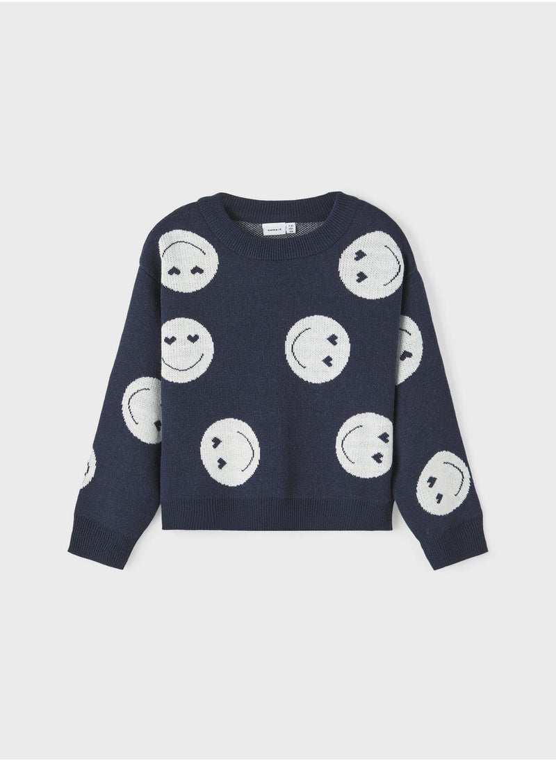 NAME IT - Kids Knitted Smile Print Sweater - Image 1