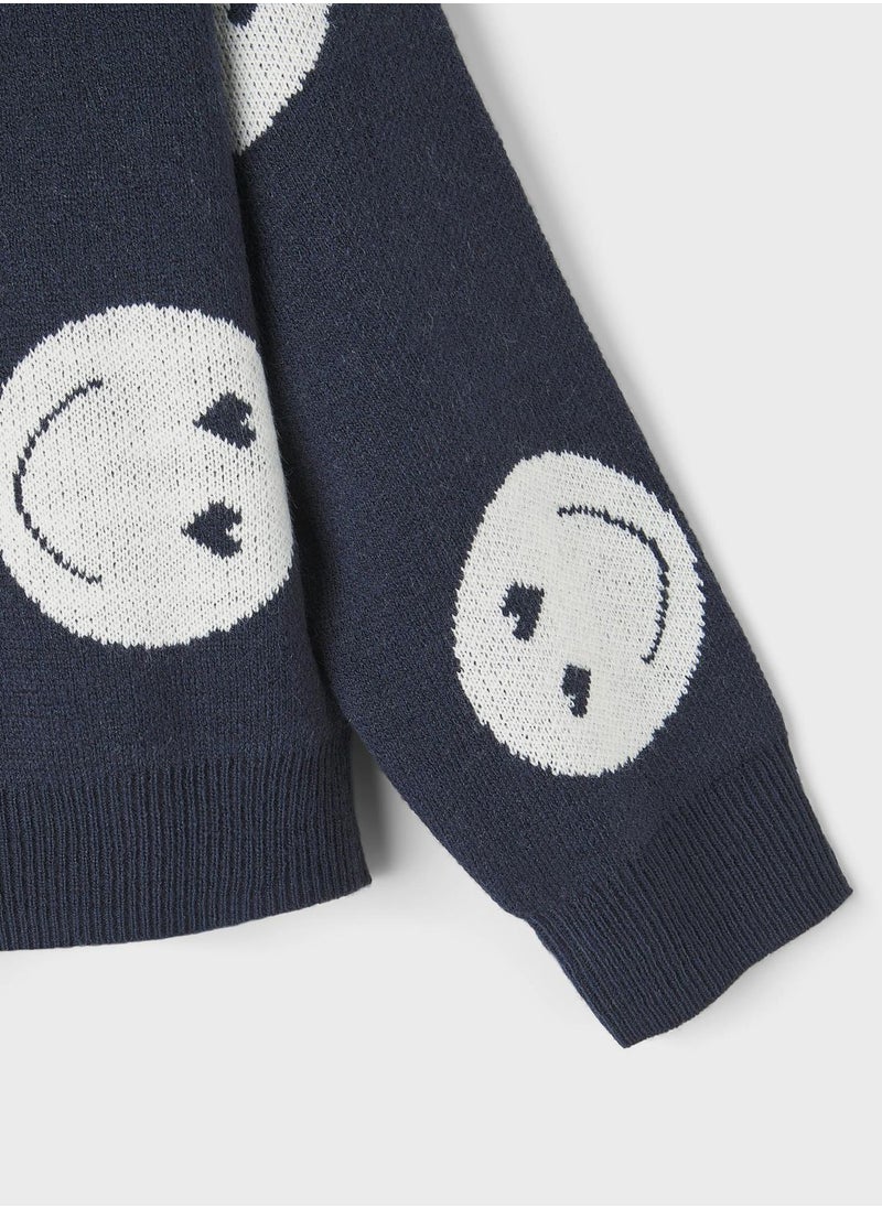 NAME IT - Kids Knitted Smile Print Sweater - Image 1