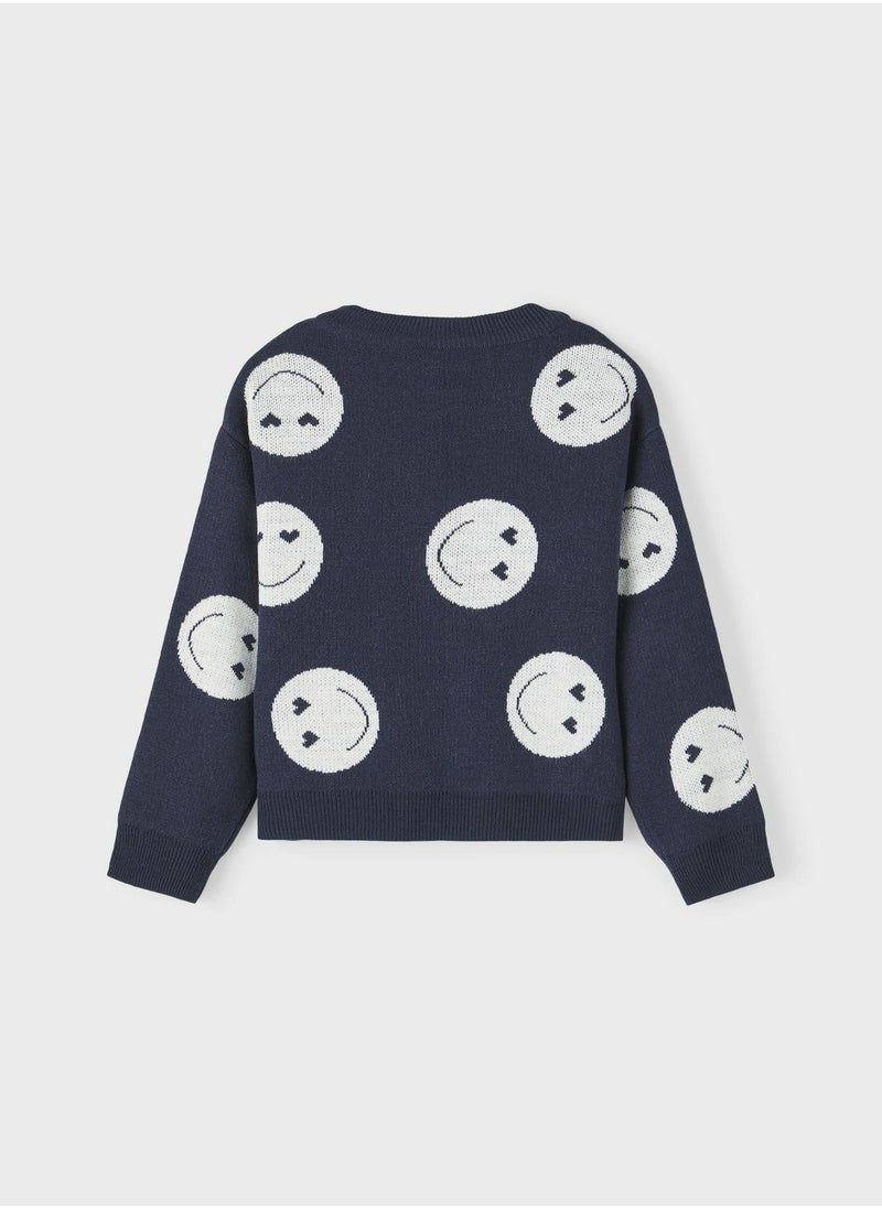 NAME IT - Kids Knitted Smile Print Sweater - Image 1