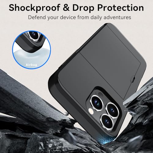 Qinmay Compatible with iPhone 16 Pro Max Case with Card Holder, Dual Layer Shockproof,Heavy Duty Protective Hidden Slot Slim Wallet Phone Cover，Black - Image 5