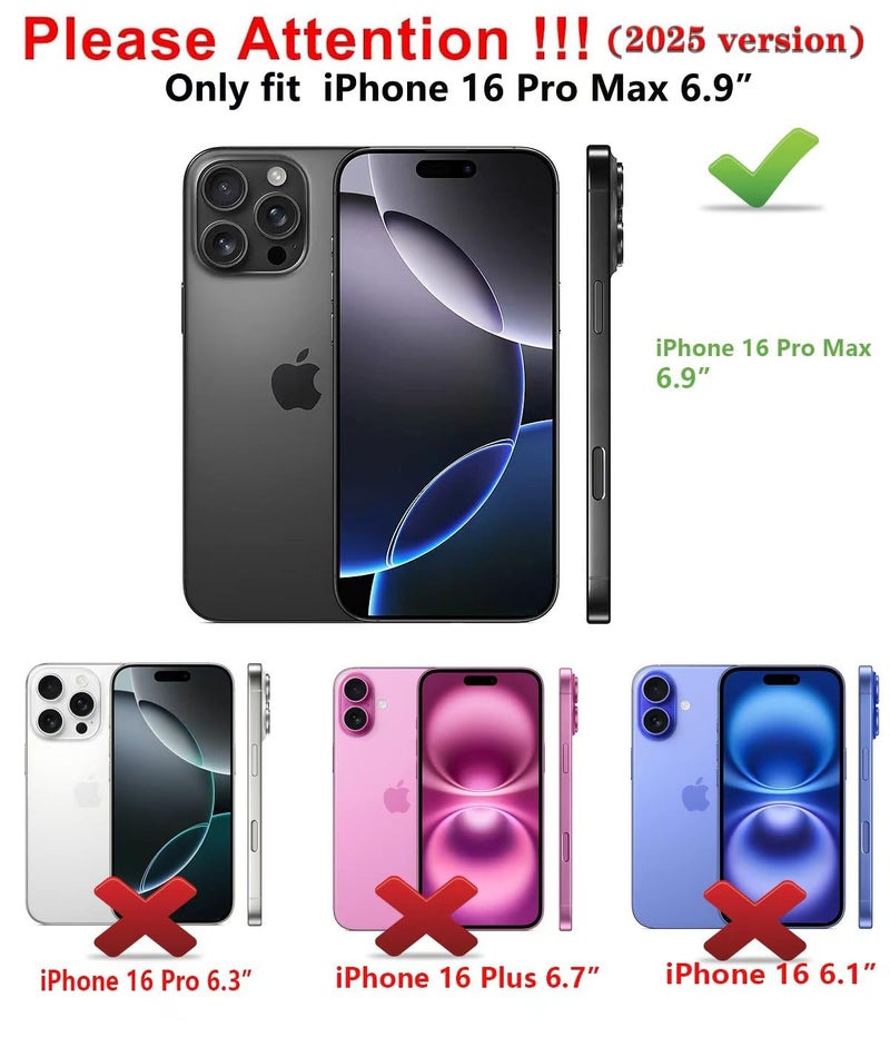 Qinmay Compatible with iPhone 16 Pro Max Case with Card Holder, Dual Layer Shockproof,Heavy Duty Protective Hidden Slot Slim Wallet Phone Cover，Black - Image 2