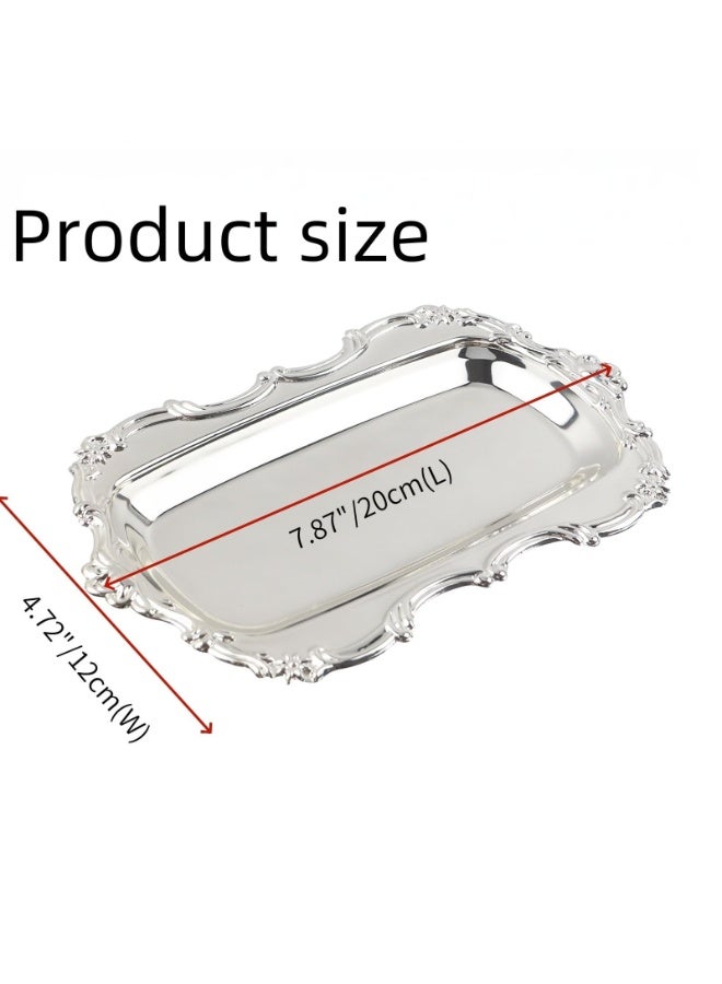 Vintage Silver Ornate Decorative Serving Tray, Small Metal Display Dish, 7.87x4.72 inch - Image 2