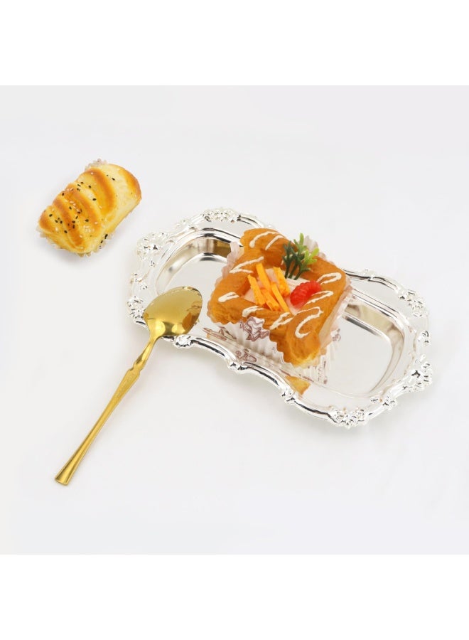 Vintage Silver Ornate Decorative Serving Tray, Small Metal Display Dish, 7.87x4.72 inch - Image 4