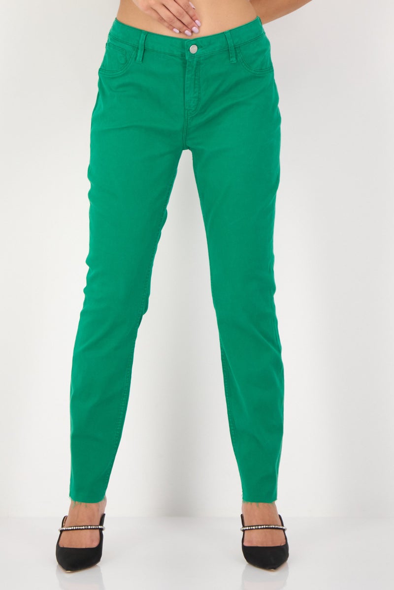 Reiko Women Skinny Fit Solid Stretchable Straight Leg Pants, Green - Image 1