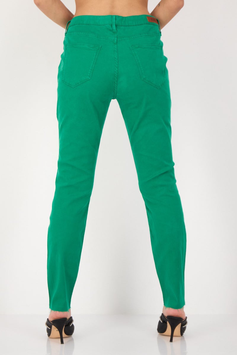 Reiko Women Skinny Fit Solid Stretchable Straight Leg Pants, Green - Image 3