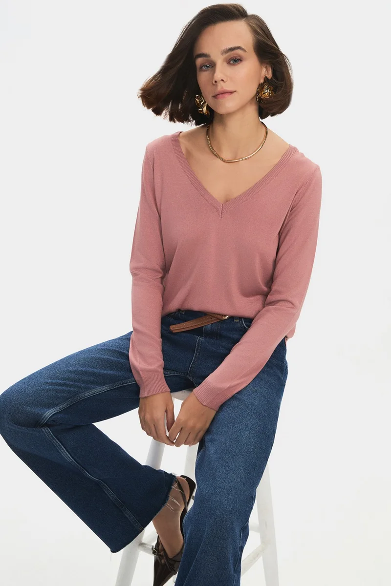 JUNE Women's Exclusive V Neck Viscose Blend Knitwear Sweater