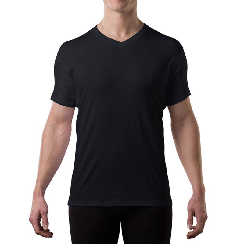 THOMPSON TEE Mens Sweatproof Undershirt Cotton V Neck TShirt with Underarm Sweat Pads Original Fit AluminumFree Alternative Black XSmall - Image 2