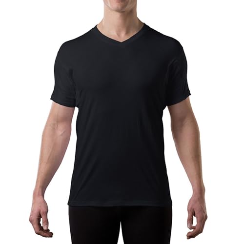 THOMPSON TEE Mens Sweatproof Undershirt Cotton V Neck TShirt with Underarm Sweat Pads Original Fit AluminumFree Alternative Black XSmall - Image 1