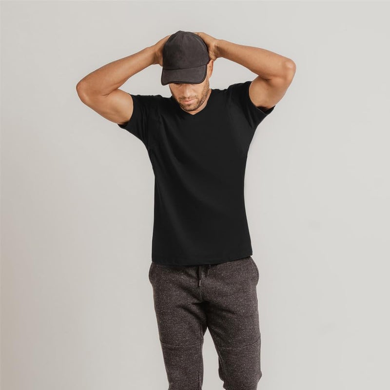 THOMPSON TEE Mens Sweatproof Undershirt Cotton V Neck TShirt with Underarm Sweat Pads Original Fit AluminumFree Alternative Black XSmall - Image 3